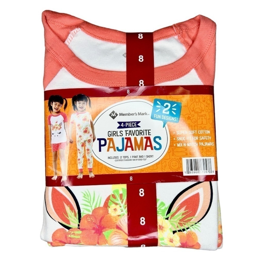 Member's Mark Girl's 4-Piece Snug Fit Mix-N-Match Favorite Pajamas Set - Picture 1 of 10